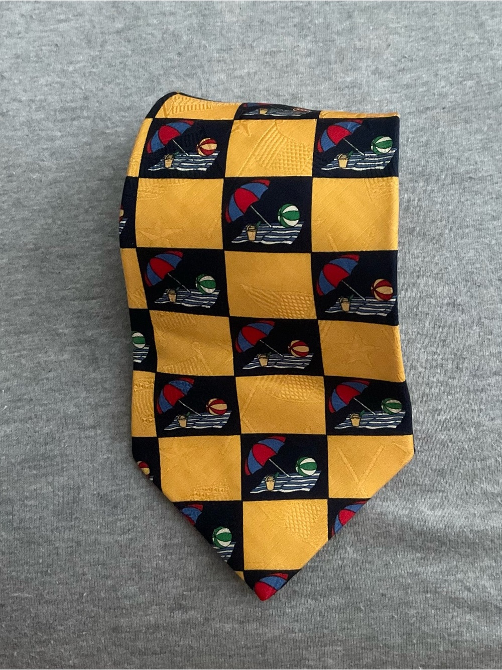 Tommy Hilfiger Yellow and Navy Beach summer silk Motif Tie